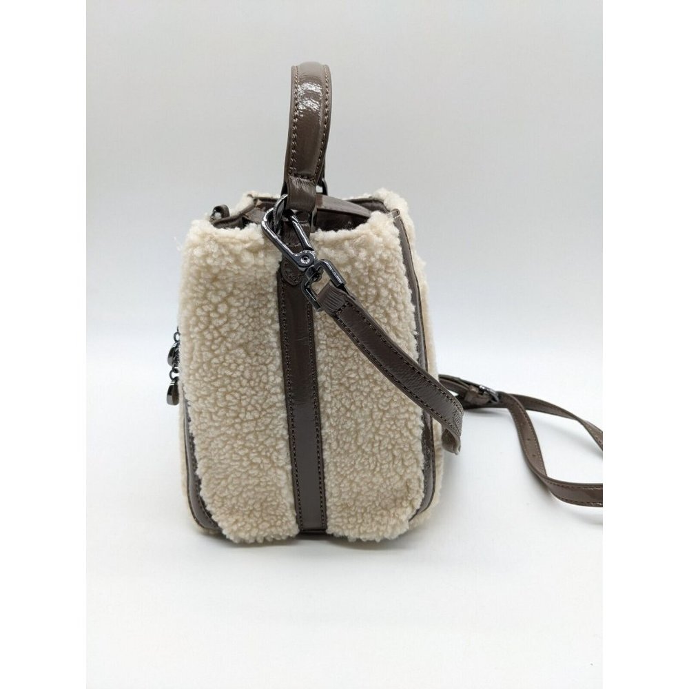 CALVIN KLEIN Astatine sherpa and patent leather top handle mini crossbody -Taupe - Picture 6 of 11